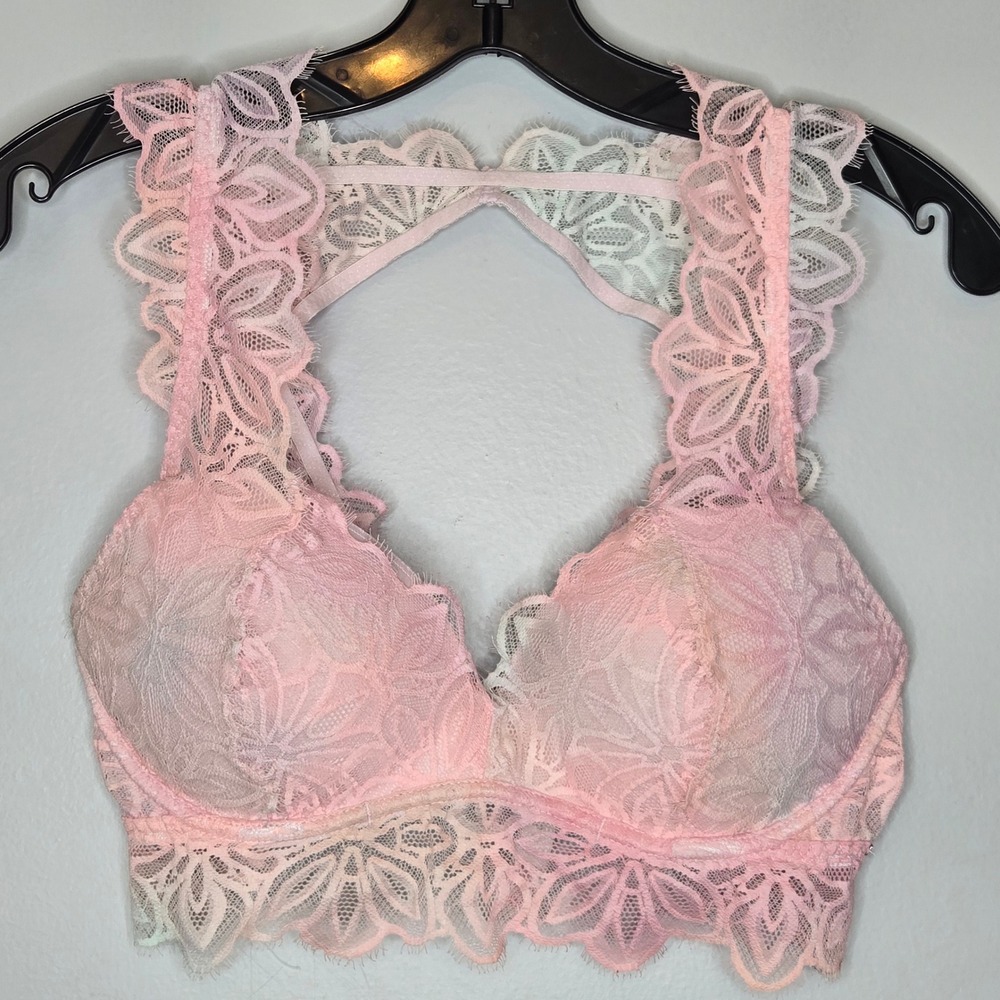 Victoria's Secret PINK Lace Push-Up Bralette M Pastel Pink Ombre Bling Straps